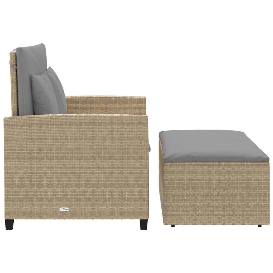 Canapé de jardin avec coussins 2 places beige résine tressée - 7