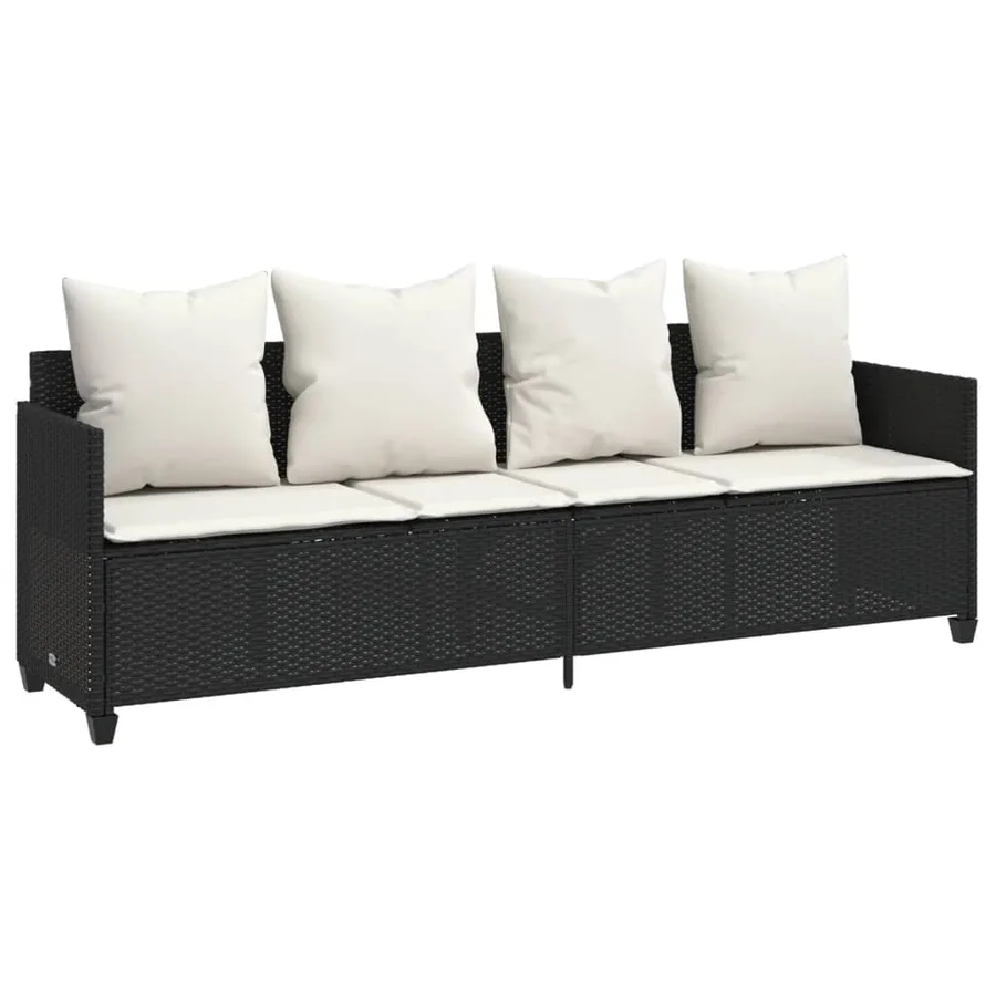 Chaise longue avec coussins noir résine tressée - 2