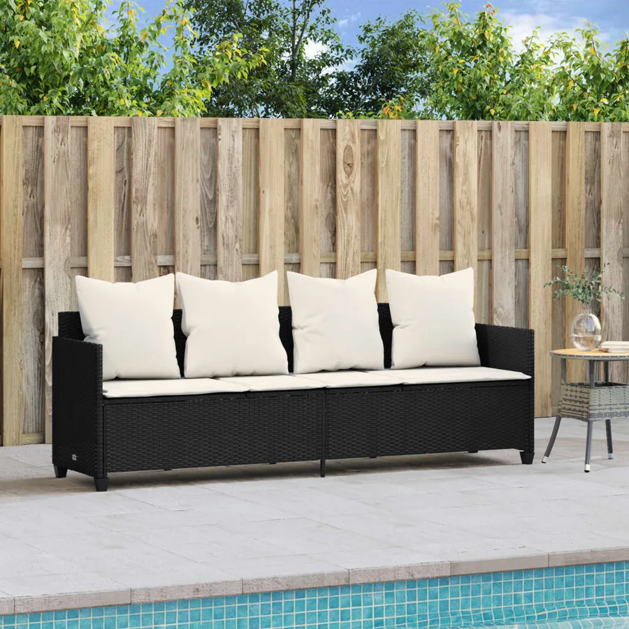 Chaise longue avec coussins noir résine tressée - 3