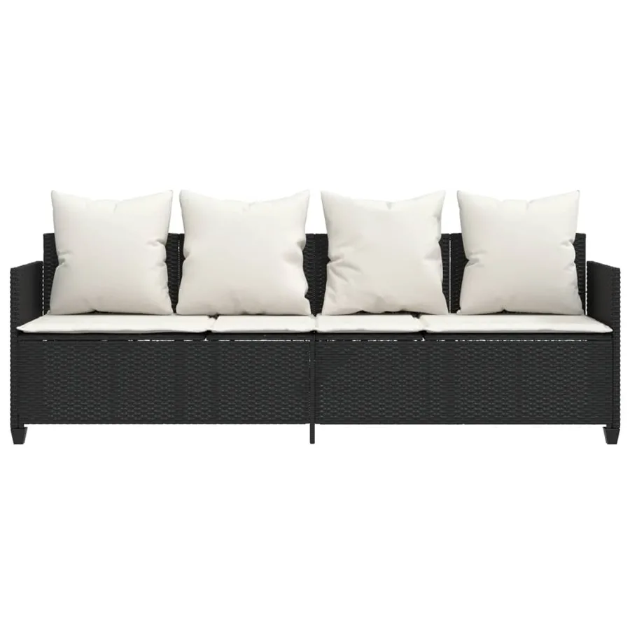 Chaise longue avec coussins noir résine tressée - 5