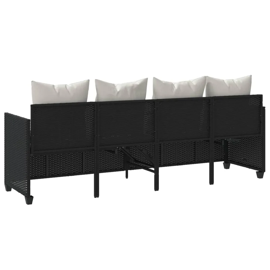 Chaise longue avec coussins noir résine tressée - 7