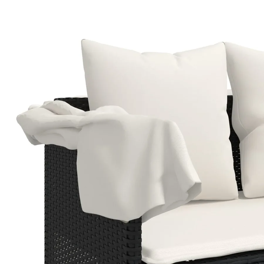 Chaise longue avec coussins noir résine tressée - 8