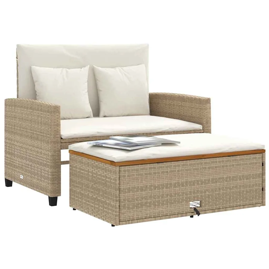 Canapé de jardin 2 places coussins beige résine tressée&acacia - 4