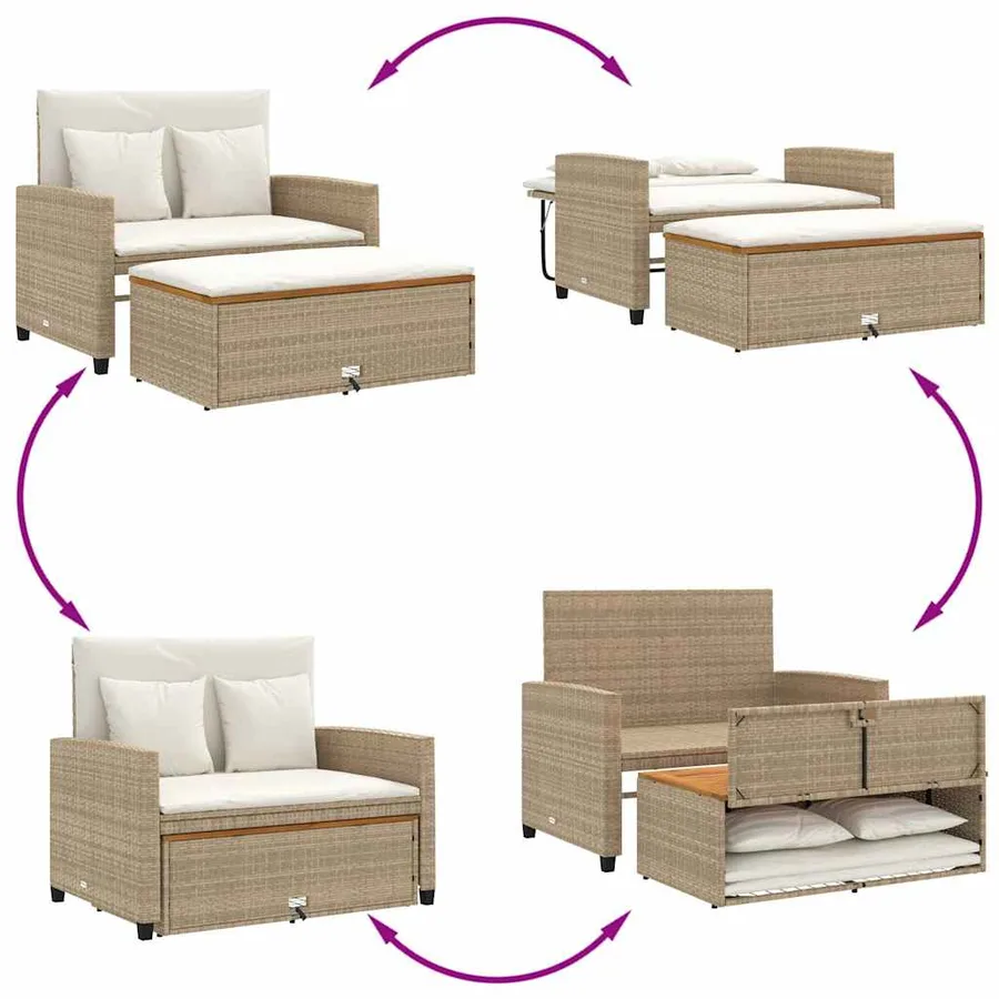 Canapé de jardin 2 places coussins beige résine tressée&acacia - 5