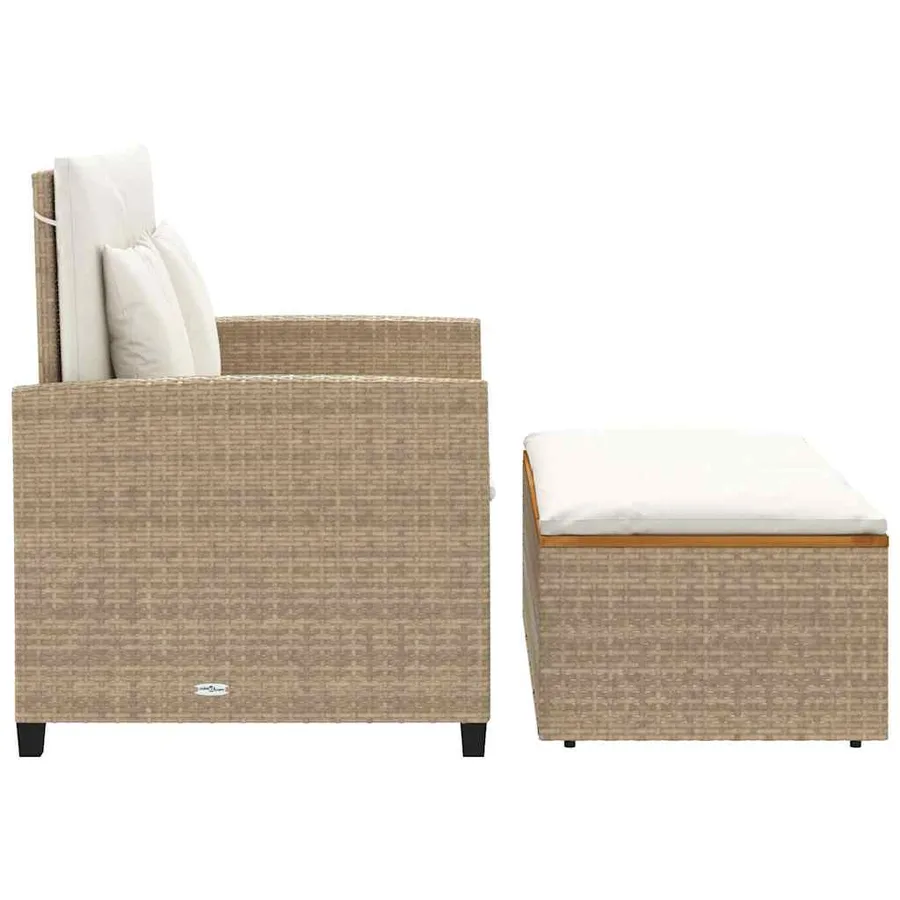 Canapé de jardin 2 places coussins beige résine tressée&acacia - 7