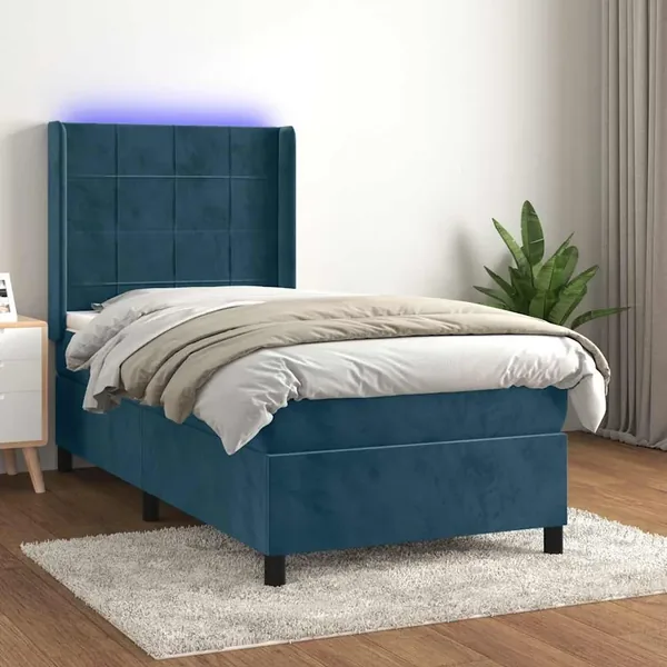 Sommier à lattes de lit matelas LED Bleu foncé 80x200cm Velours