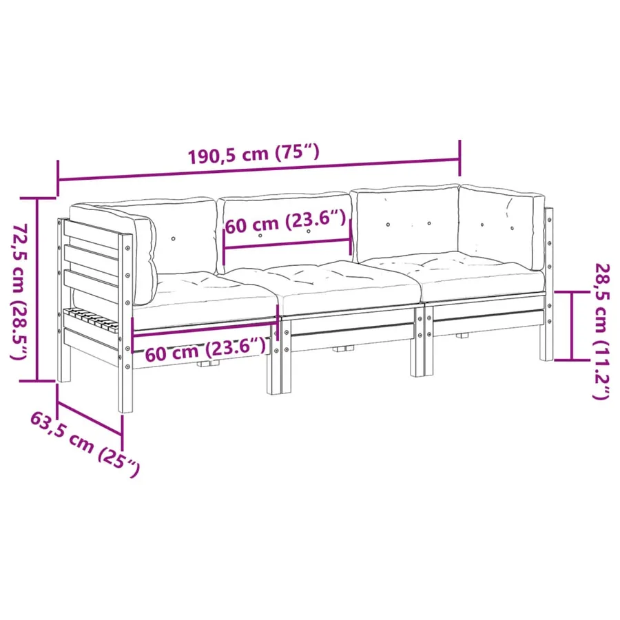 Salon de jardin 3 pcs et coussins bois massif sapin de douglas - 10
