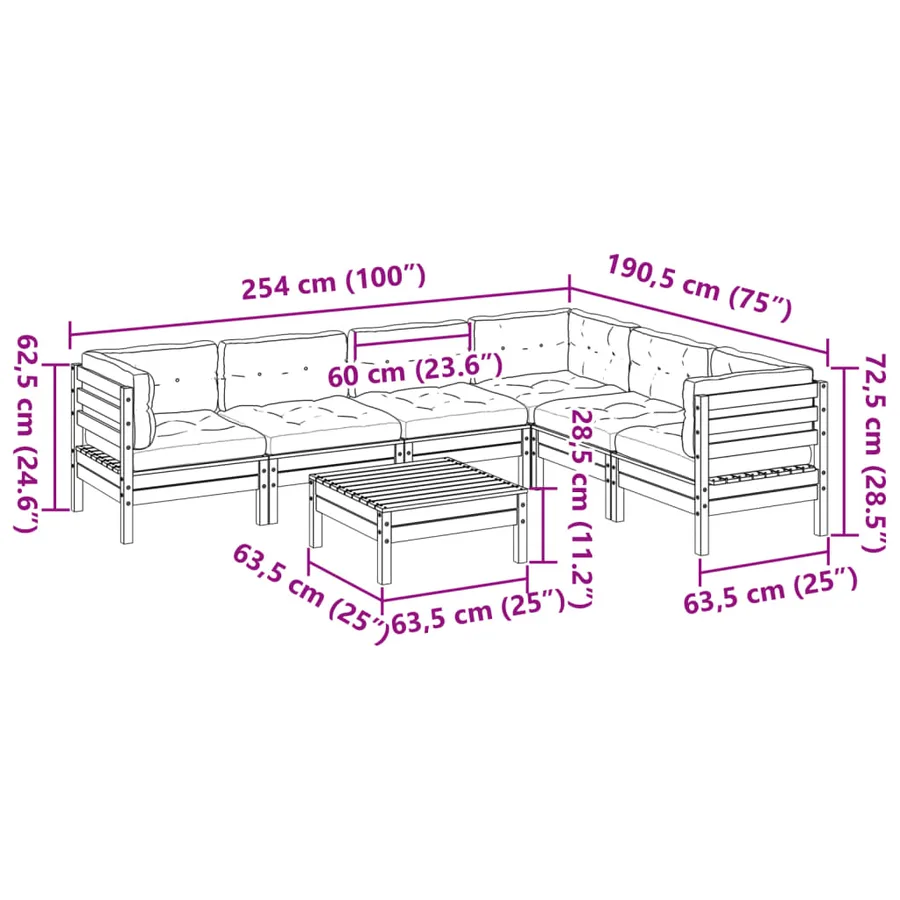 Salon de jardin 7 pcs et coussins bois massif sapin de douglas - 12