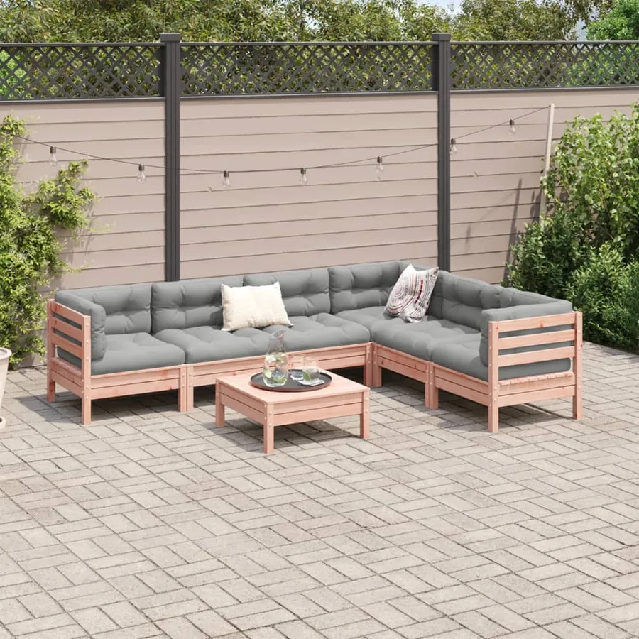 Salon de jardin 7 pcs et coussins bois massif sapin de douglas - 3