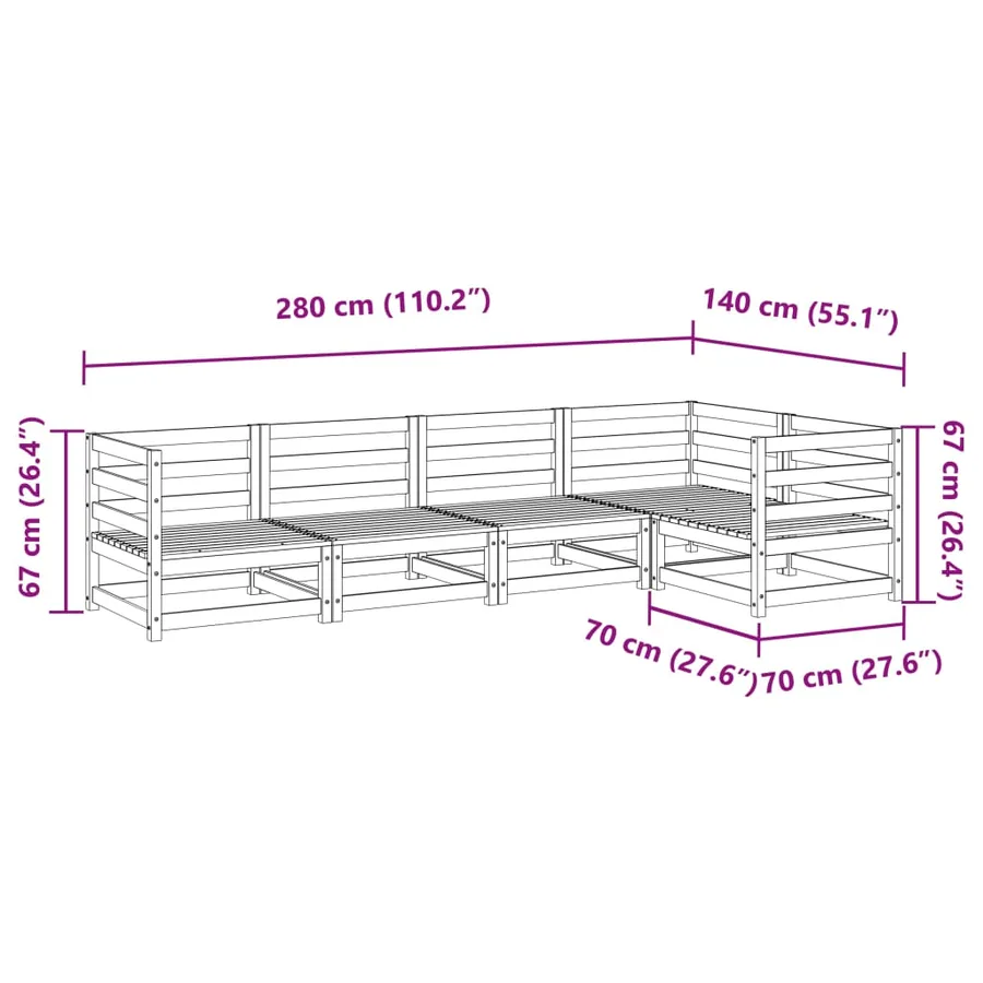 Salon de jardin 5 pcs bois de pin massif - 9