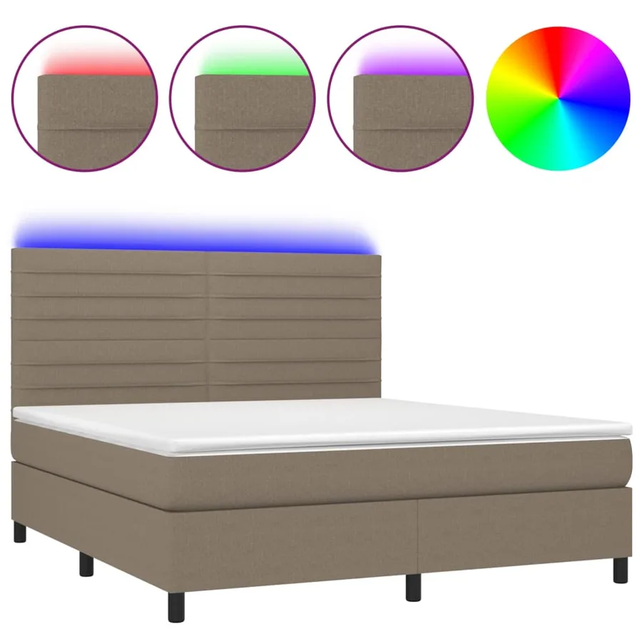 Sommier à lattes de lit et matelas et LED Taupe 180x200cm Tissu - 2
