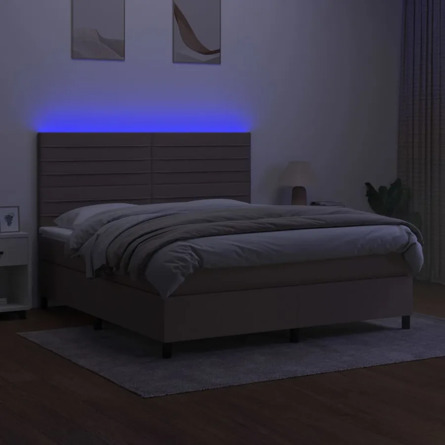 Sommier à lattes de lit et matelas et LED Taupe 180x200cm Tissu - 4