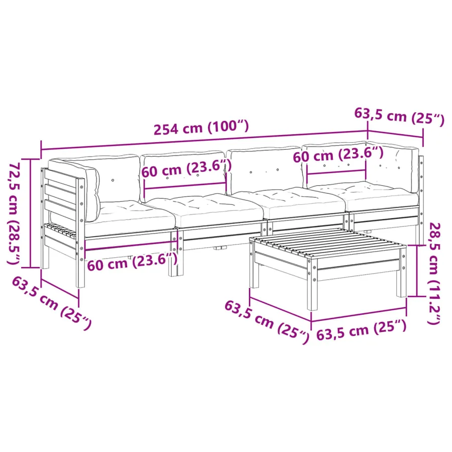 Salon de jardin 5 pcs et coussins bois massif sapin de douglas - 12