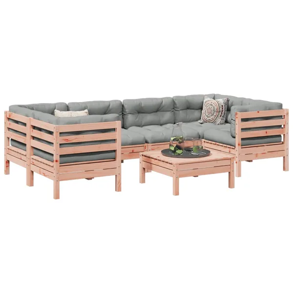 Salon de jardin 7 pcs et coussins bois massif sapin de douglas