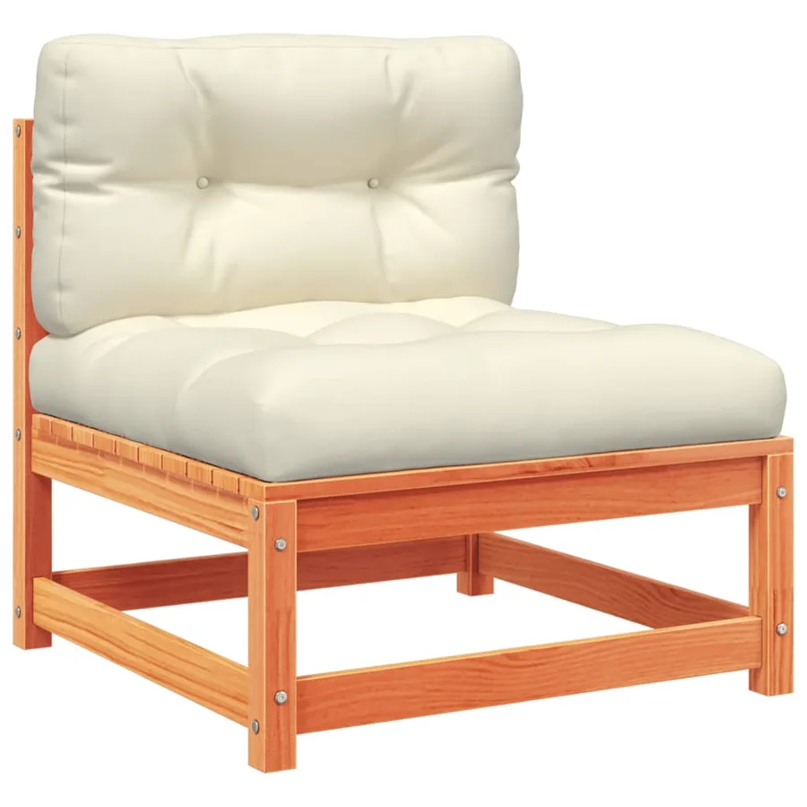 Salon de jardin 8 pcs avec coussins marron cire bois pin massif - 5