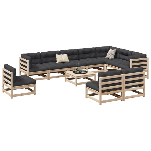 Salon de jardin 11 pcs bois de pin massif