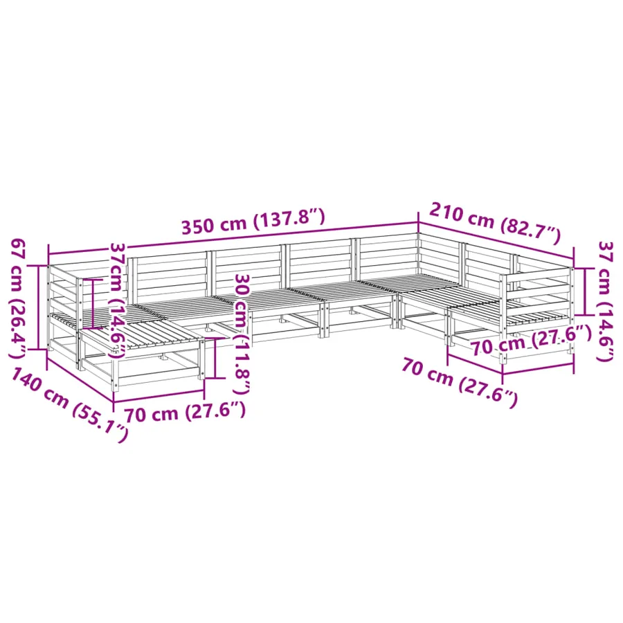 Salon de jardin 8 pcs bois de pin imprégné - 11