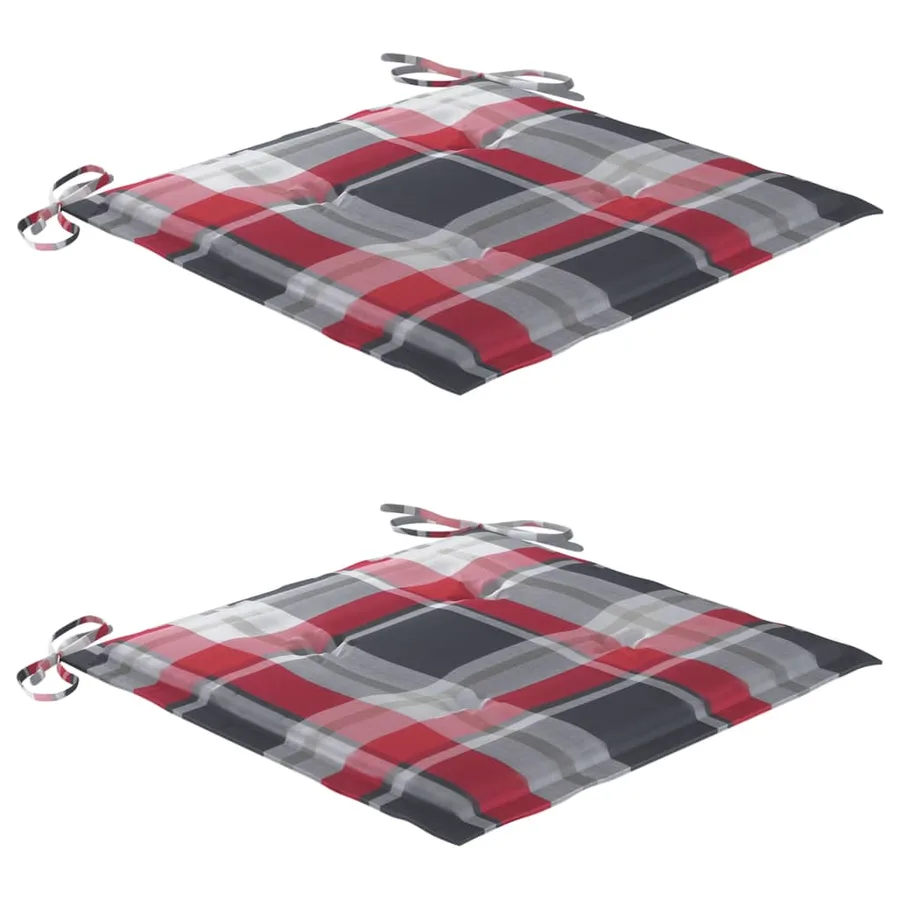 Chaises de jardin lot de 2 avec coussins à carreaux rouges Teck - 8