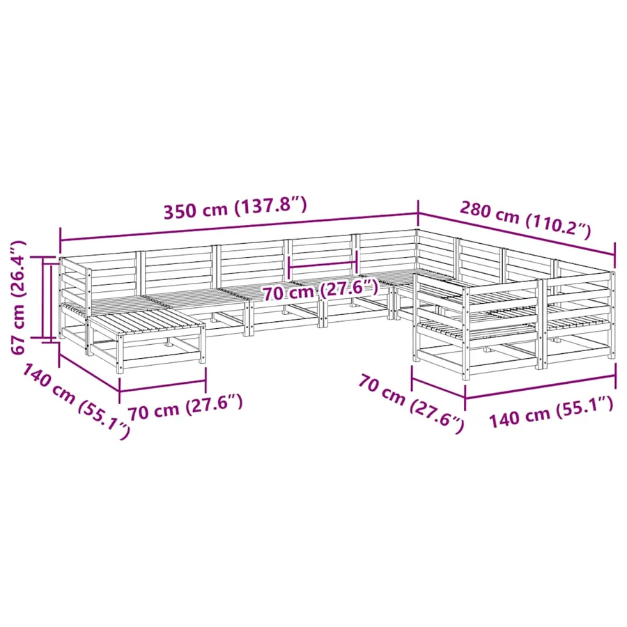Salon de jardin 10 pcs bois massif sapin de douglas - 11