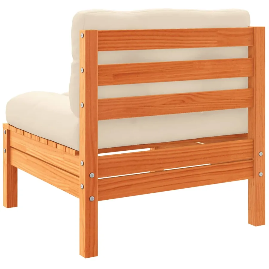 Salon de jardin 9 pcs avec coussins marron cire bois pin massif - 7