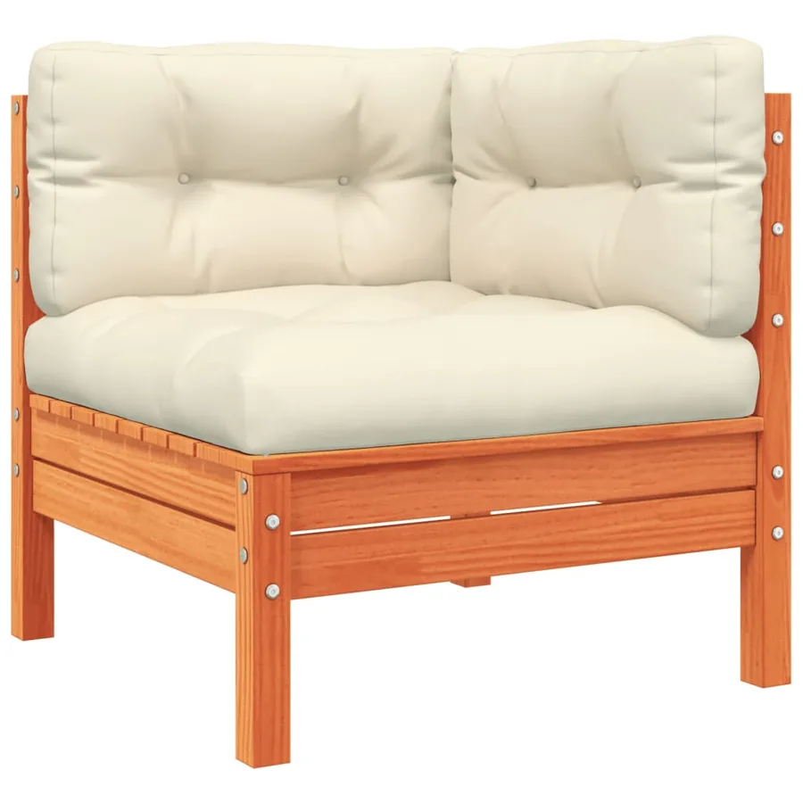 Salon de jardin 9 pcs avec coussins marron cire bois pin massif - 4