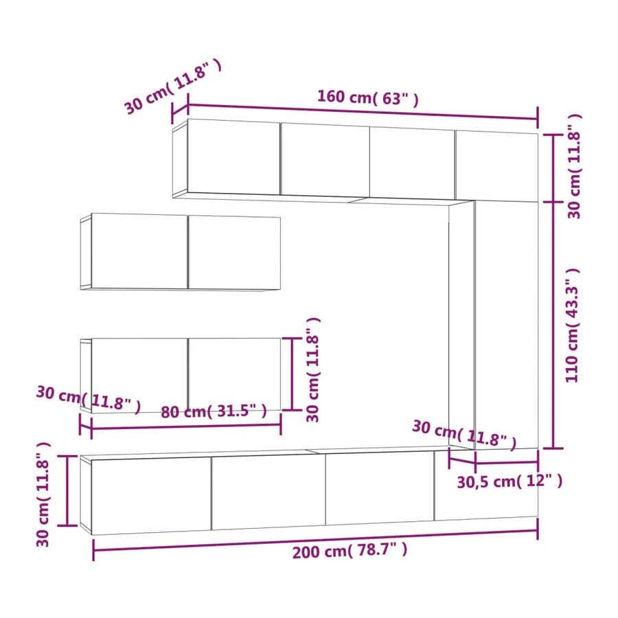 Ensemble de meubles TV 7 pcs Chêne fumé Bois d'ingénierie - 10