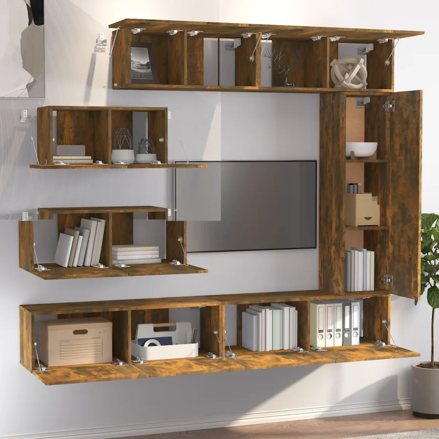 Ensemble de meubles TV 7 pcs Chêne fumé Bois d'ingénierie - 3