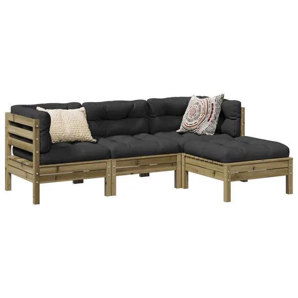 Salon de jardin 4 pcs avec coussins bois de pin imprégné