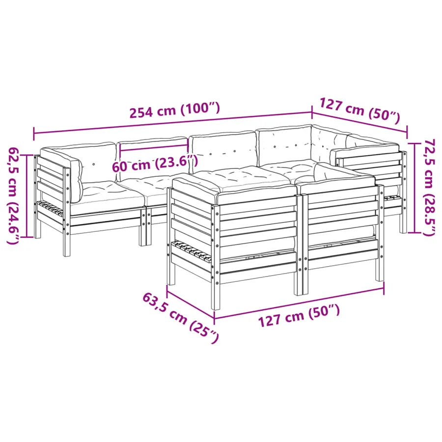 Salon de jardin 7 pcs et coussins bois massif sapin de douglas - 10