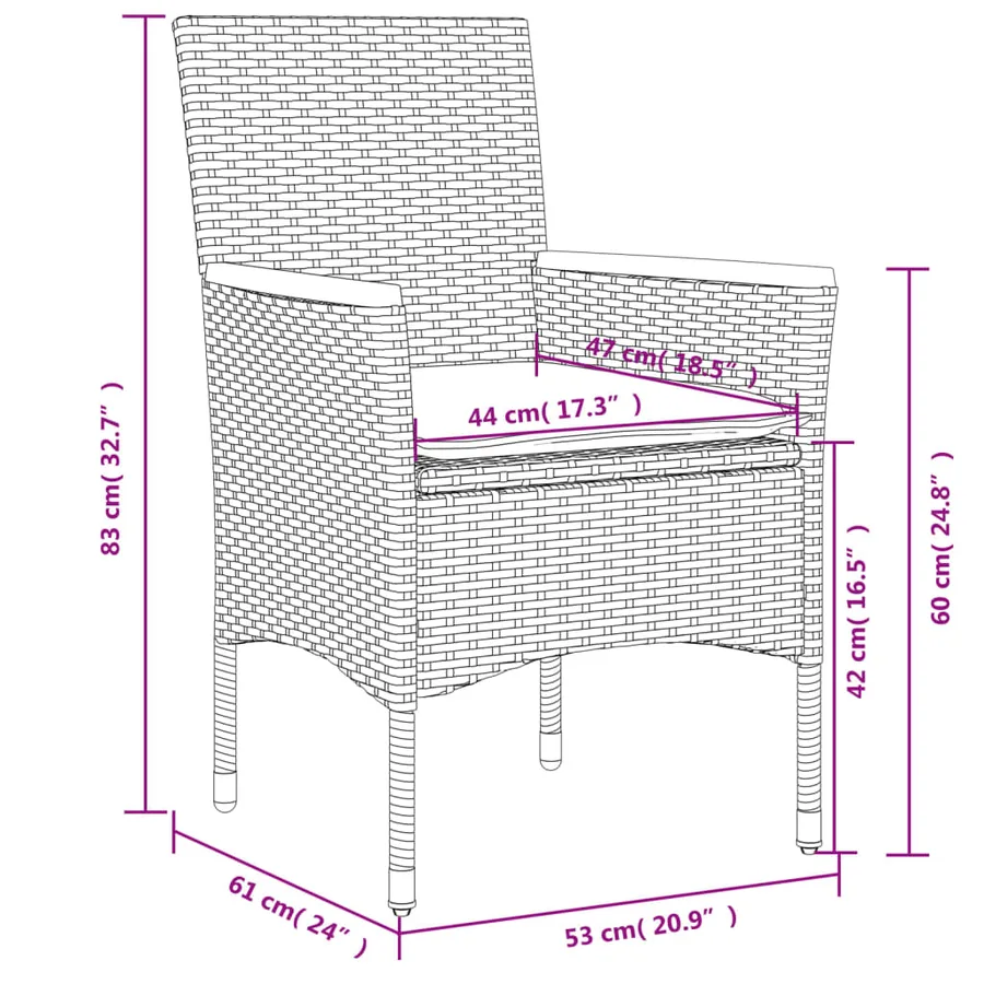 Ensemble à manger de jardin et coussins 7pcs noir rotin acacia - 8
