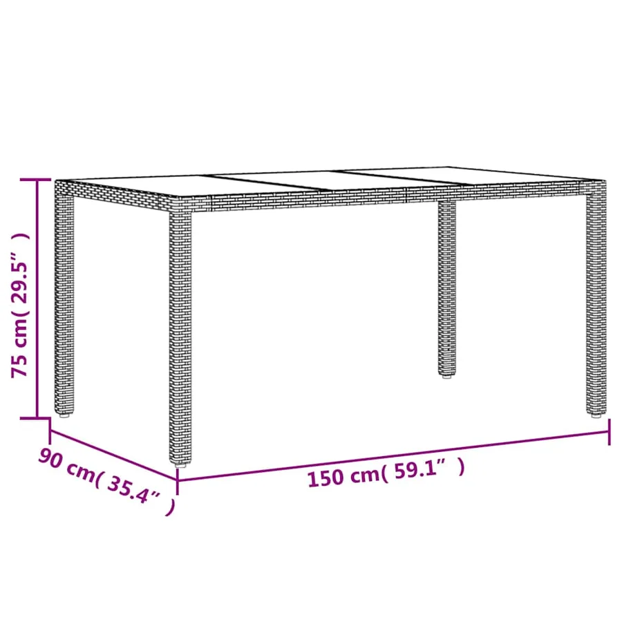 Table de jardin avec dessus en verre marron résine tressée - 11