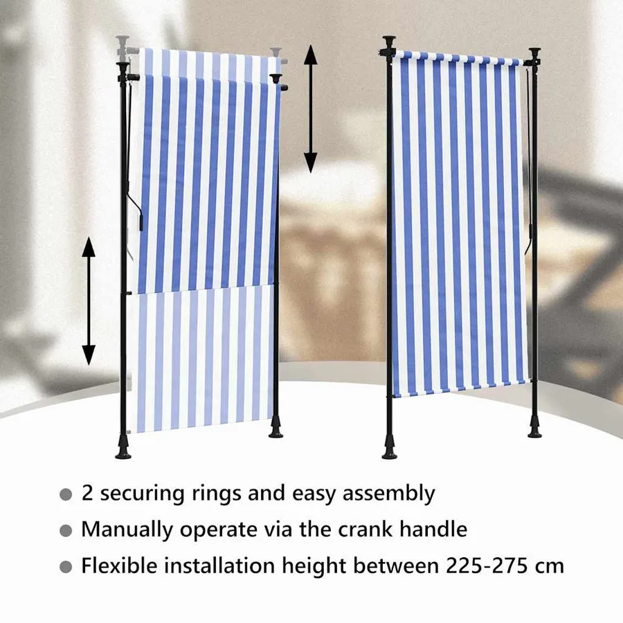 Store roulant d'extérieur bleu et blanc 120x270 cm tissu acier - 11