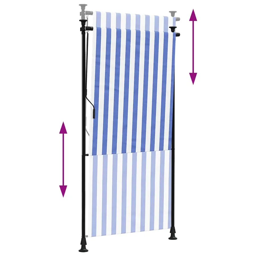 Store roulant d'extérieur bleu et blanc 120x270 cm tissu acier - 6