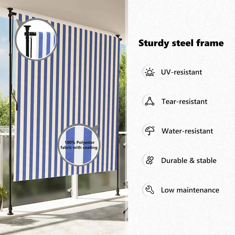 Store roulant d'extérieur bleu et blanc 200x270 cm tissu acier - 10