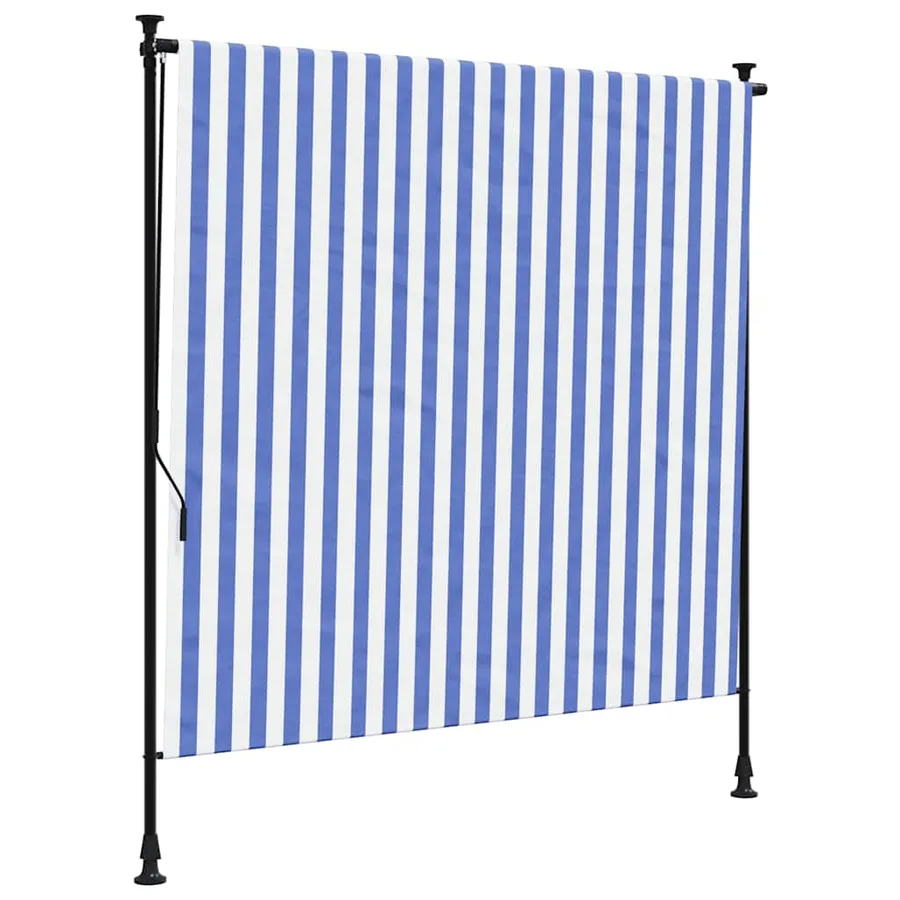 Store roulant d'extérieur bleu et blanc 200x270 cm tissu acier - 2