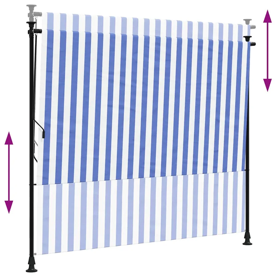 Store roulant d'extérieur bleu et blanc 200x270 cm tissu acier - 6