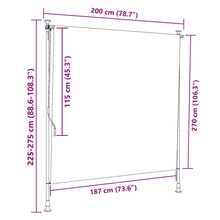 Store roulant d'extérieur orange et blanc 200x270cm tissu acier - 9