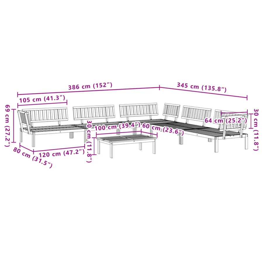 Salon palette de jardin 6 pcs bois d'acacia massif - 8