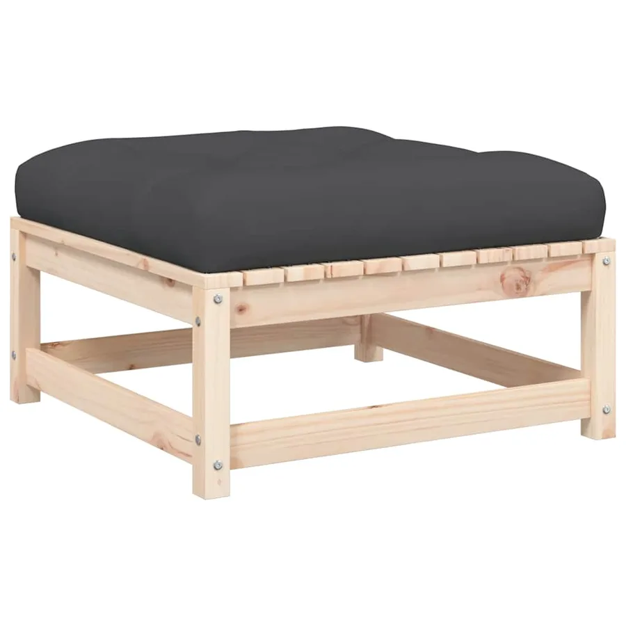 Repose-pied de jardin avec coussin bois de pin massif - 2