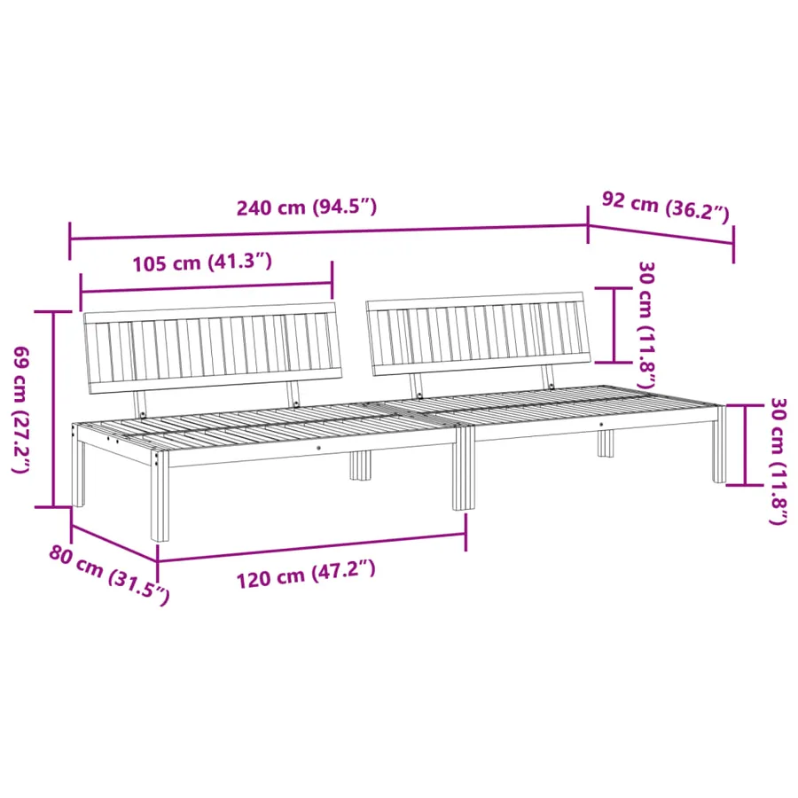 Canapés centraux palette de jardin 2 pcs bois massif d'acacia - 7