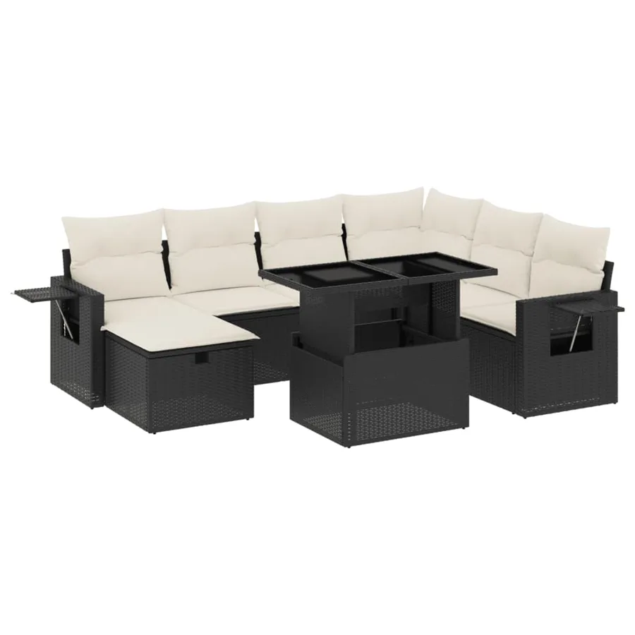 Salon de jardin 8 pcs avec coussins noir résine tressée - 2