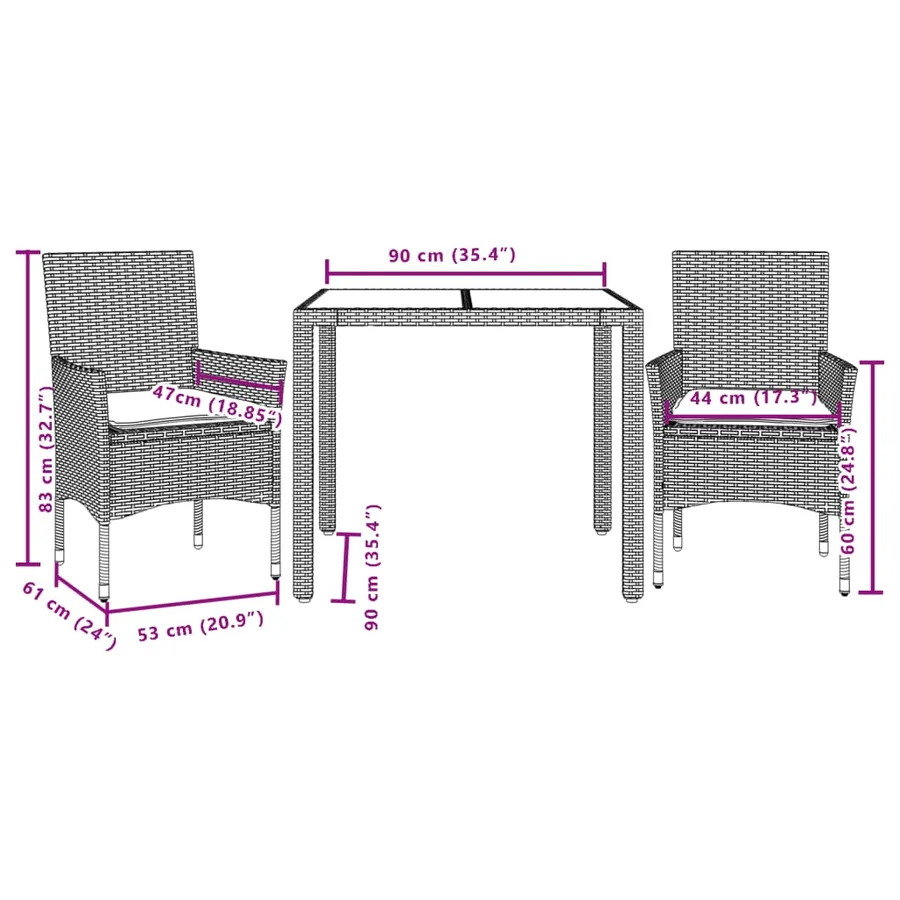 Ensemble à manger de jardin et coussins 3 pcs beige rotin verre - 7