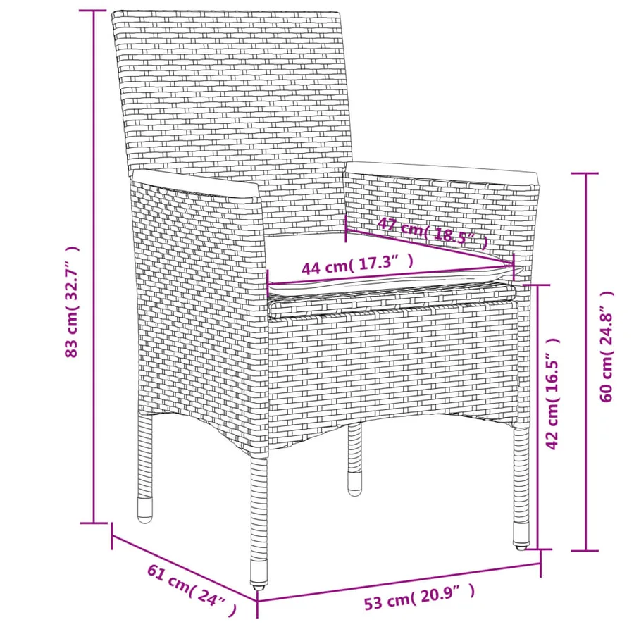 Ensemble à manger de jardin et coussins 5 pcs gris rotin verre - 8