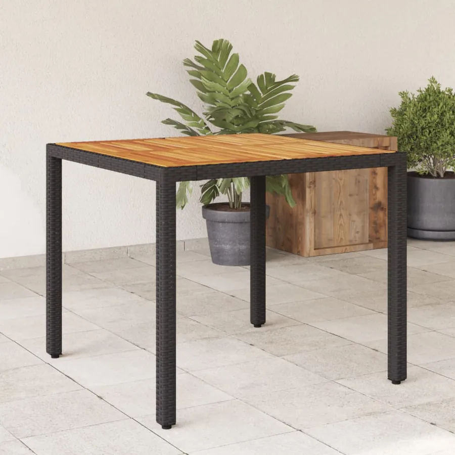 Table de jardin et dessus en bois d'acacia noir résine tressée