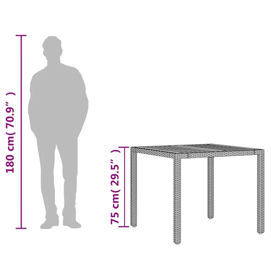 Table de jardin et dessus en bois d'acacia noir résine tressée - 10