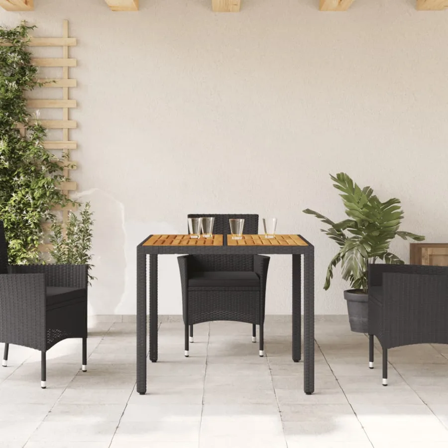 Table de jardin et dessus en bois d'acacia noir résine tressée - 3