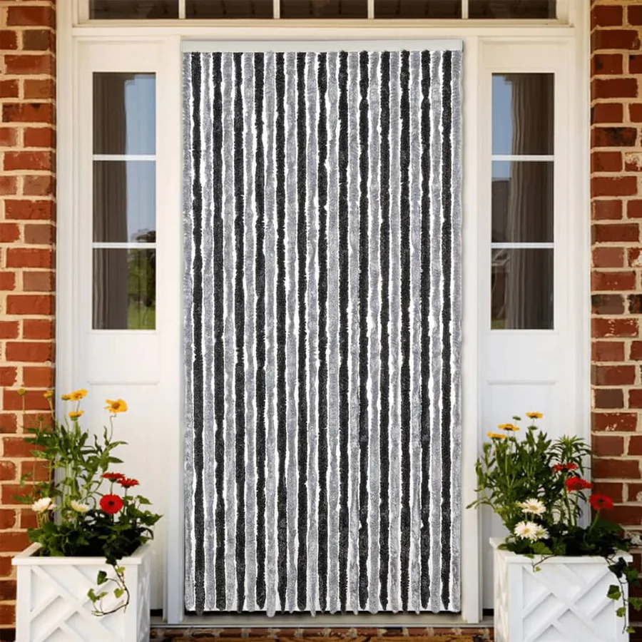 Rideau anti-mouches gris et noir 118x220 cm chenille
