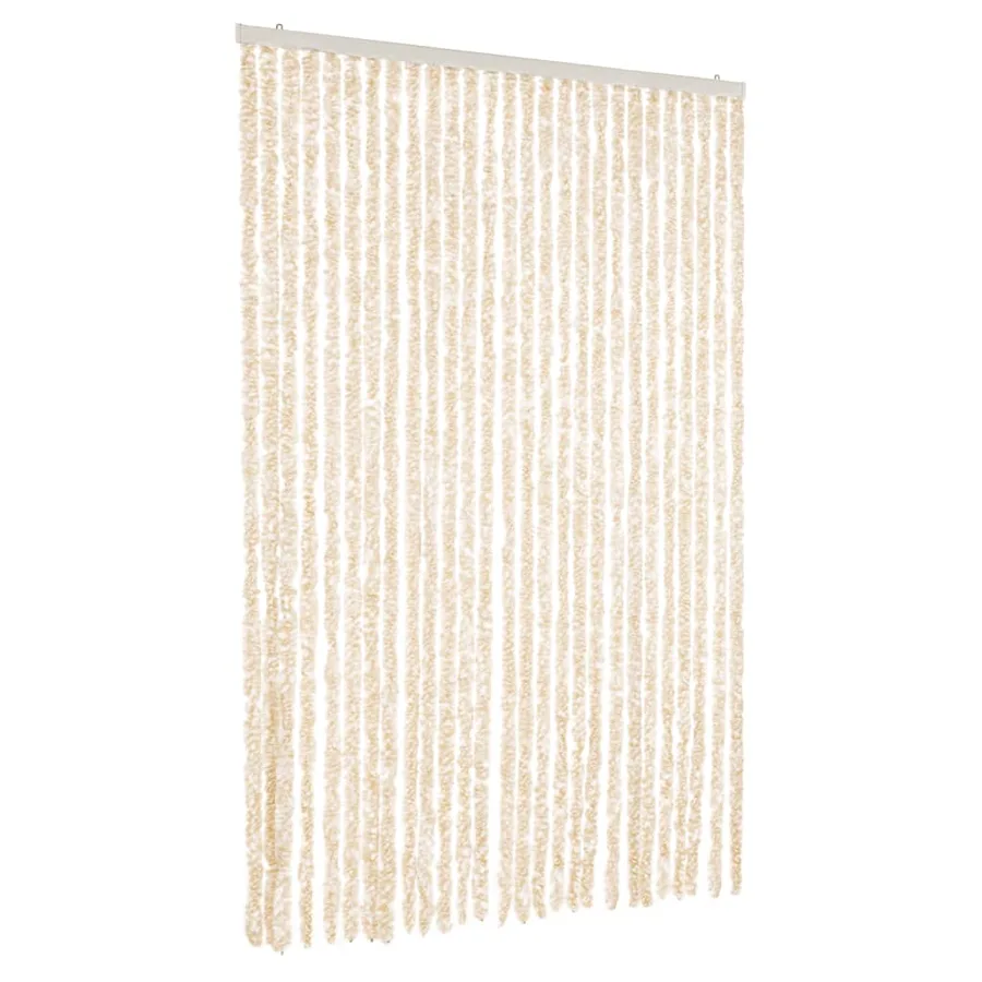 Rideau anti-mouches beige et blanc 118x220 cm chenille - 2