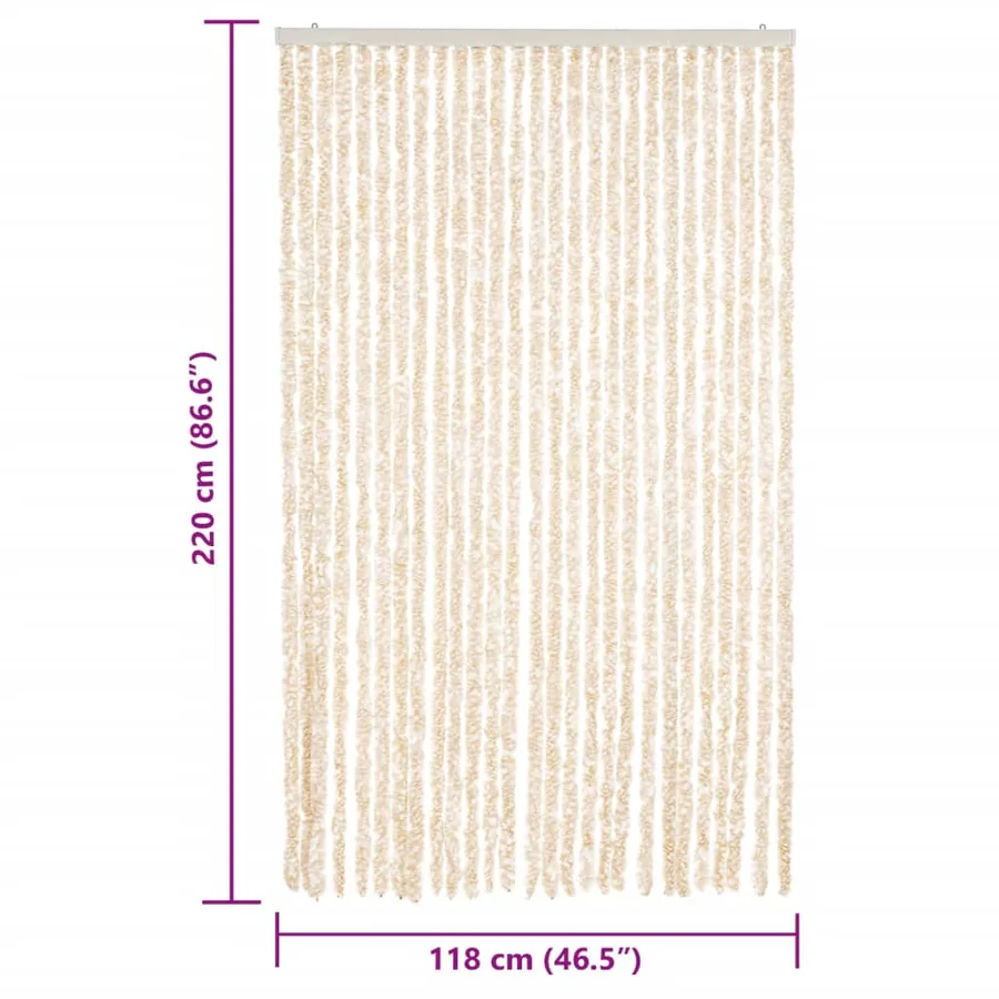 Rideau anti-mouches beige et blanc 118x220 cm chenille - 7