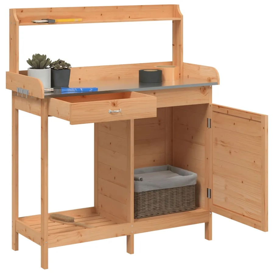 Table de rempotage avec armoire marron bois massif de sapin - 5